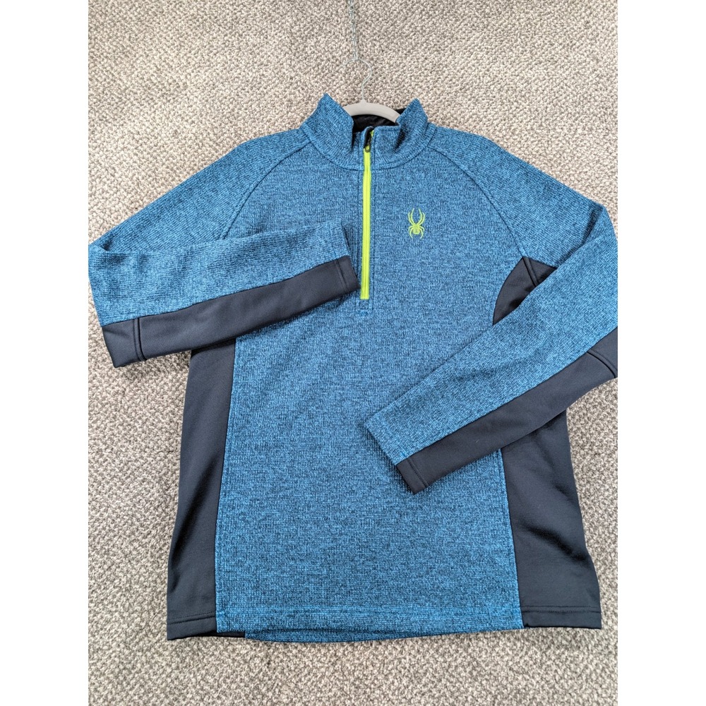 Spyder Mens Large Blue Black 1/4 Zip Fleece Pullover Sweater 1299048
